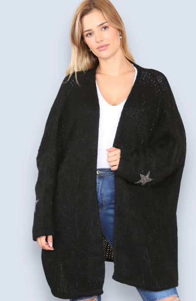 Chunky Knit Glitter Star Slouch Cardigan- Daria