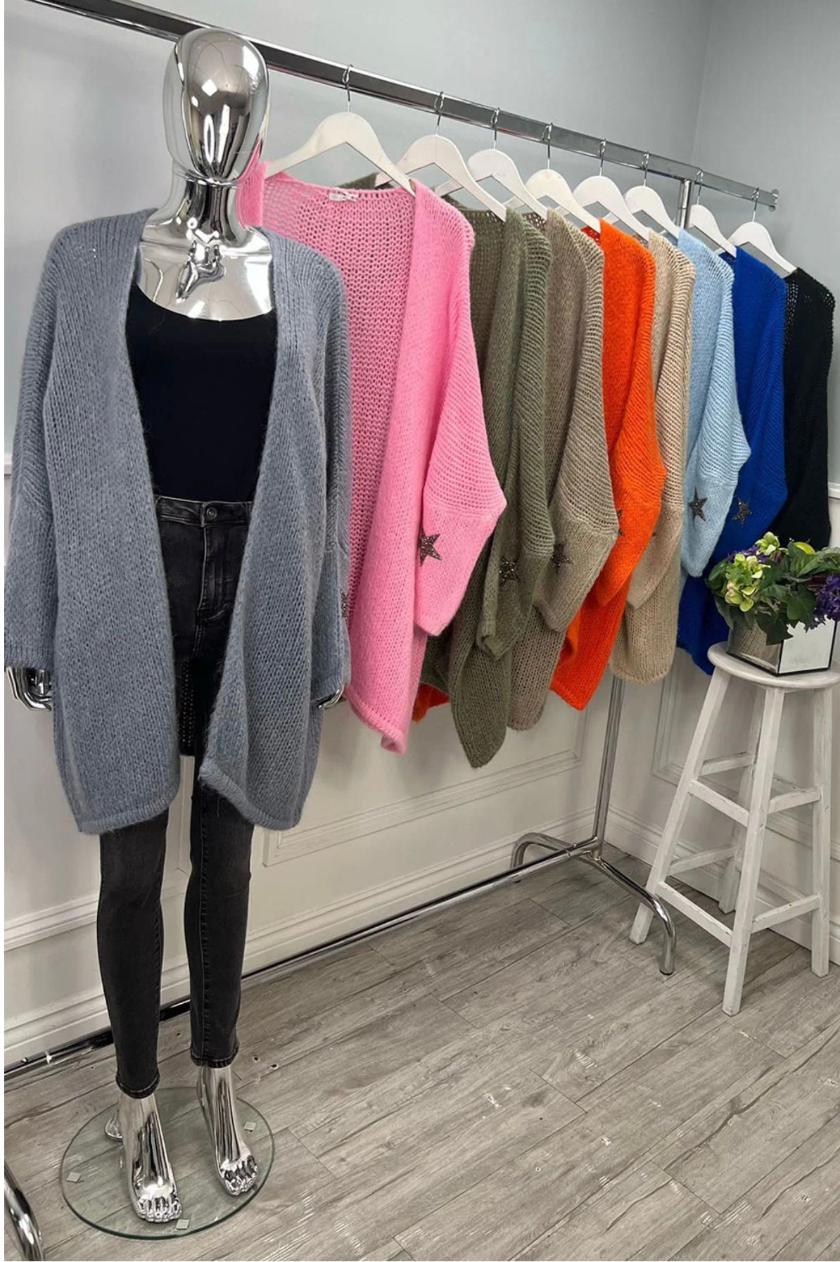 Chunky Knit Glitter Star Slouch Cardigan- Daria