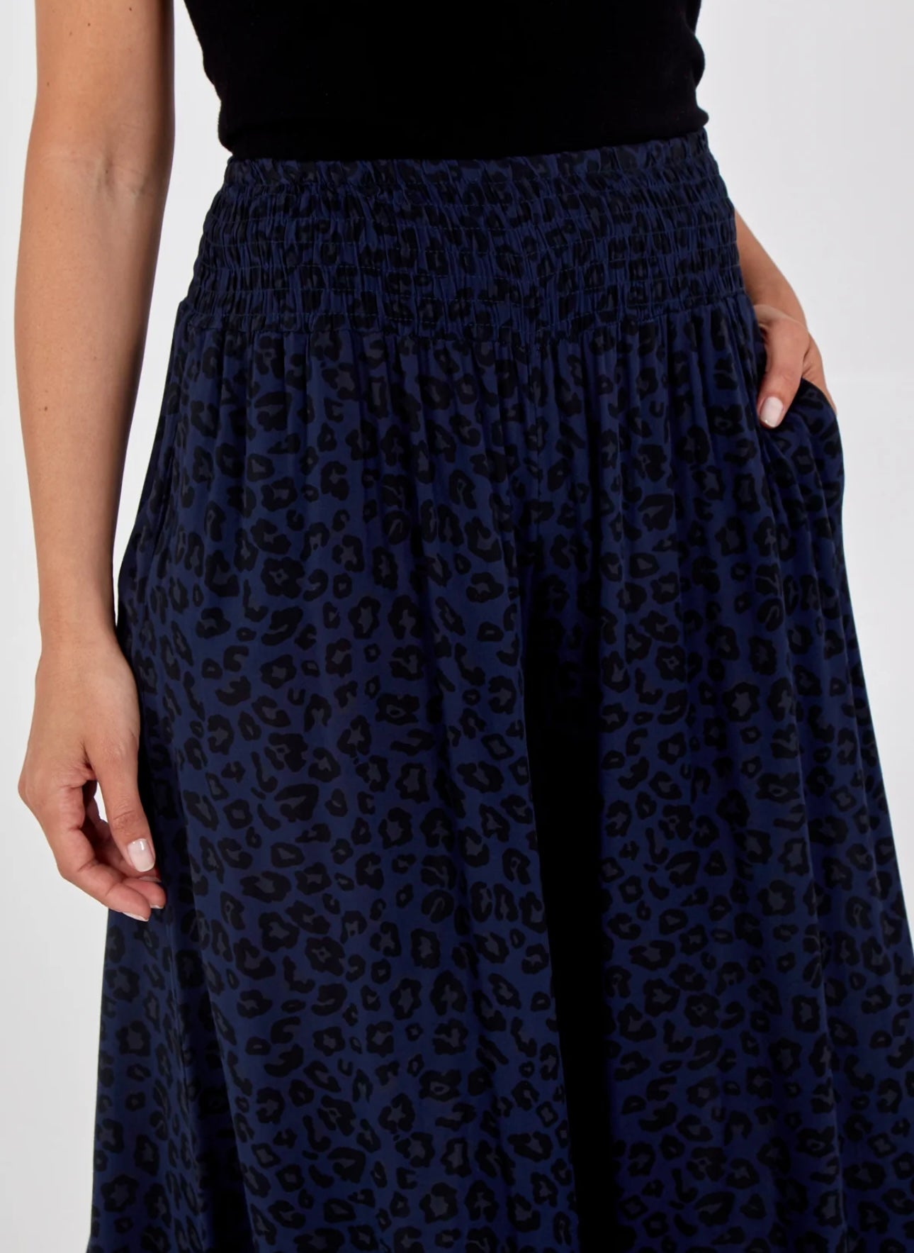 Leopard Print Ruched Waist Wide Leg Trousers- Tania