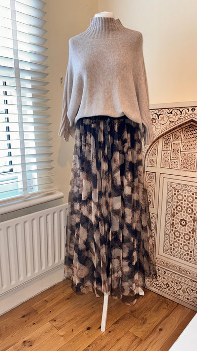 Leopard Print Tulle Maxi Skirt- Ornella