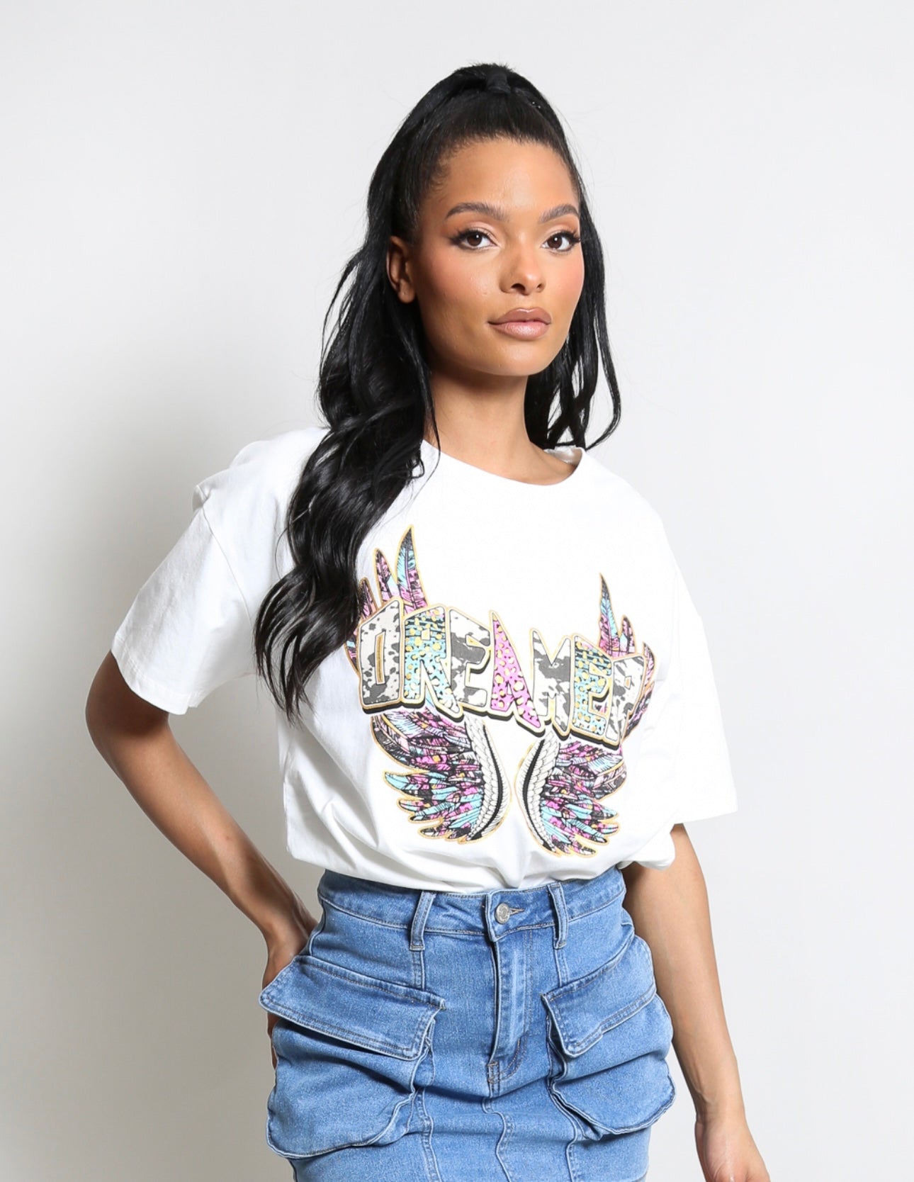 Dreamer Wing Trim Round Neck T-Shirt- Licia