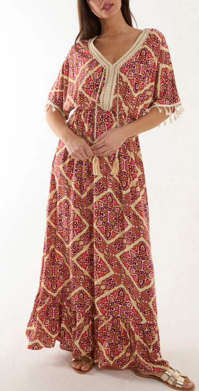 Baroque Print Boho Maxi Dress- Flora