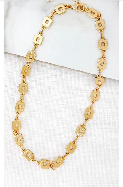 Short Gold Square Link Necklace- Square