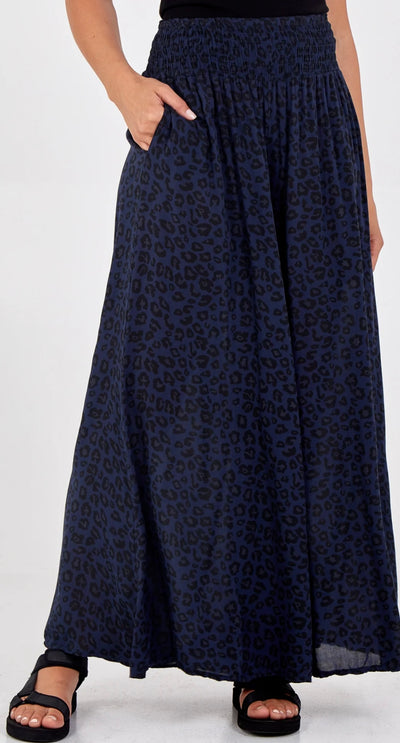 Leopard Print Ruched Waist Wide Leg Trousers- Tania