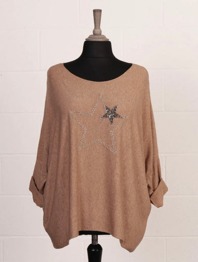 Italian Diamante & Embroidered Star Detail Knit- Favilla