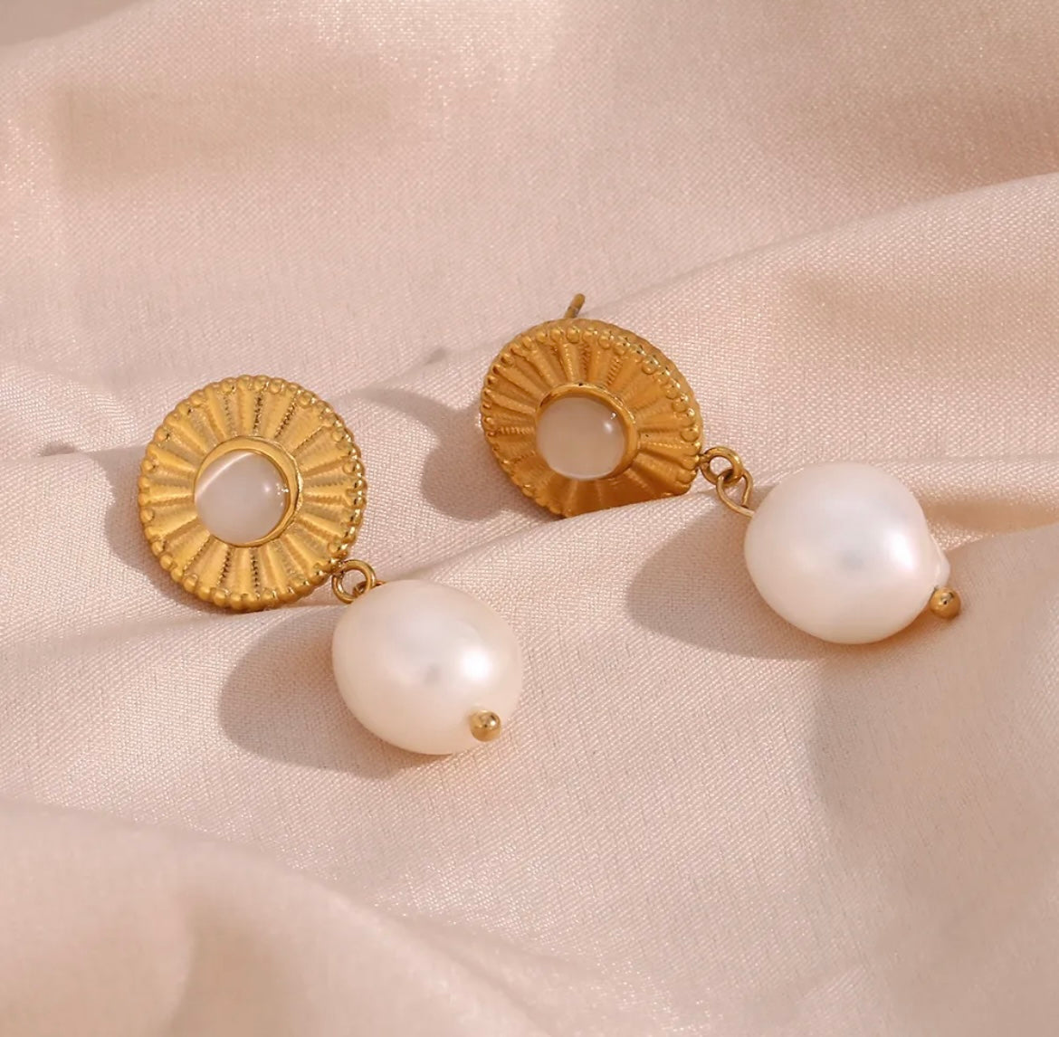 Vintage Pearl Inlay Opal Agate Drop Earrings- Agata