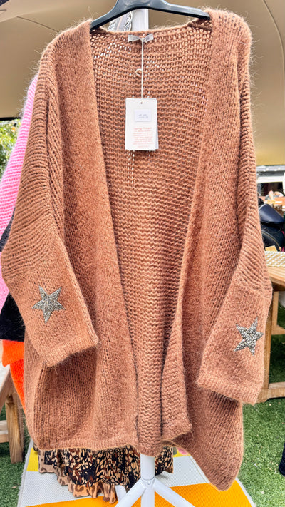 Chunky Knit Glitter Star Slouch Cardigan- Daria