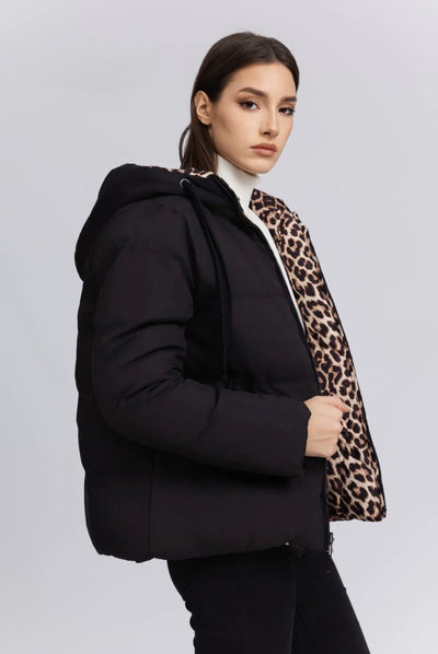 Reversible Leopard Print Quilted Hoody Jacket- Oncilla