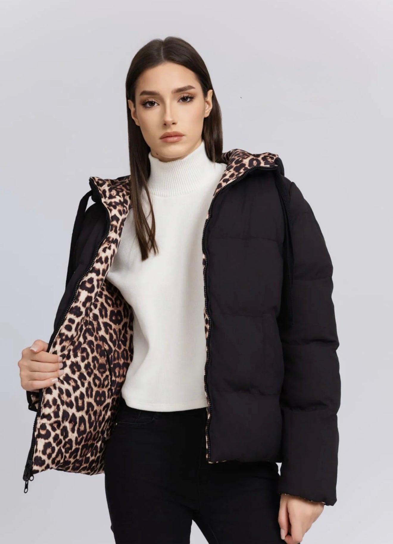 Reversible Leopard Print Quilted Hoody Jacket- Oncilla