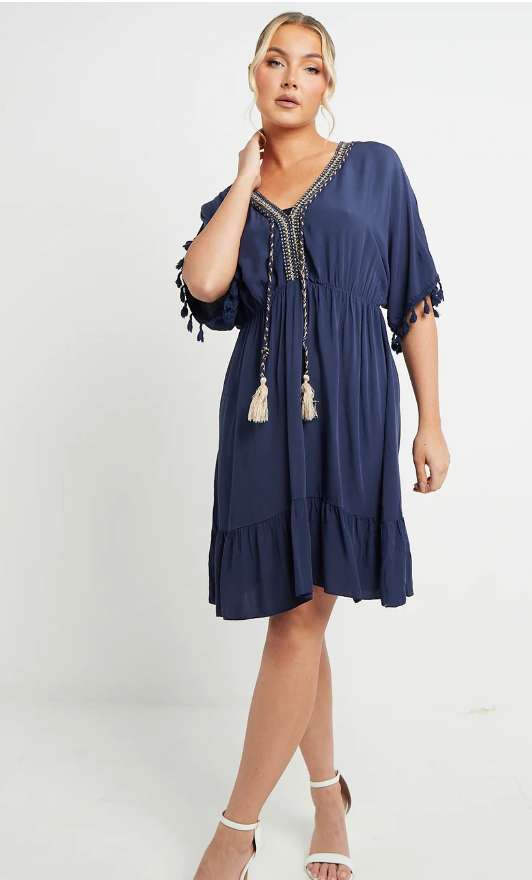 Plain Midi Tassel Boho Dress- Giordy