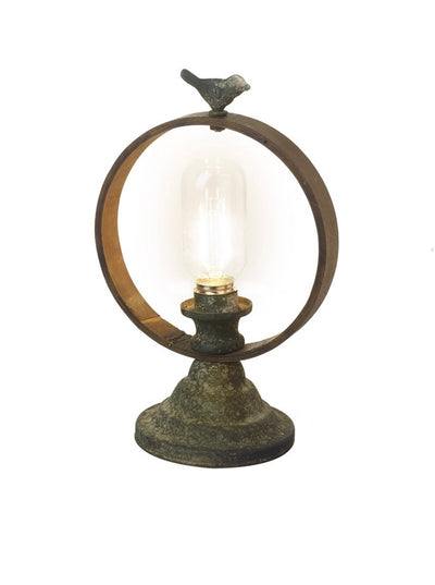 Battery-Operated Round Metal Lamp with Bird Detail- Nido