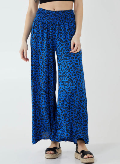 Leopard Print Ruched Waist Wide Leg Trousers- Tania