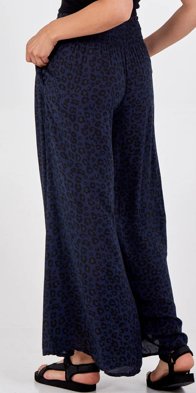 Leopard Print Ruched Waist Wide Leg Trousers- Tania