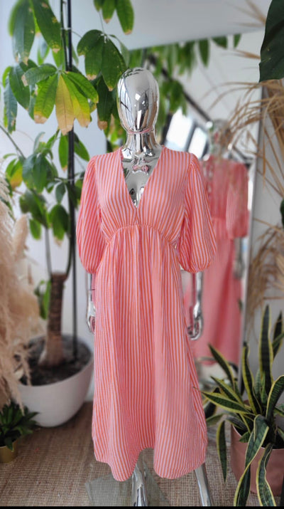 Cotton Stripe Italian Maxi Dress- Candy