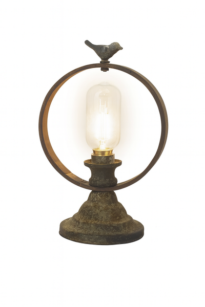 Battery-Operated Round Metal Lamp with Bird Detail- Nido
