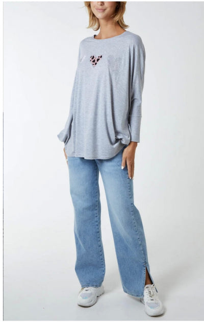 Multi Heart Oversized Batwing Top - Giusy