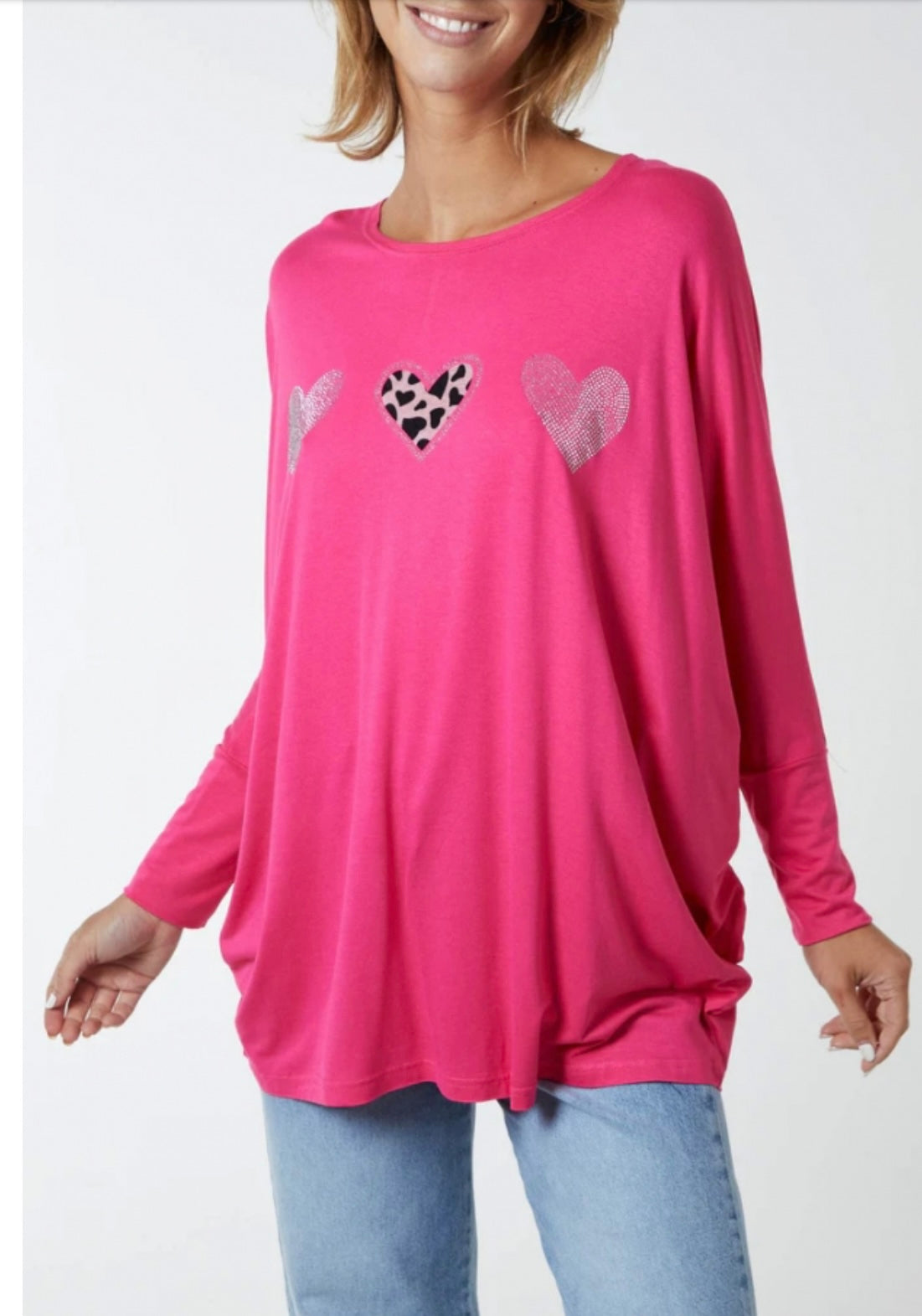 Multi Heart Oversized Batwing Top - Giusy