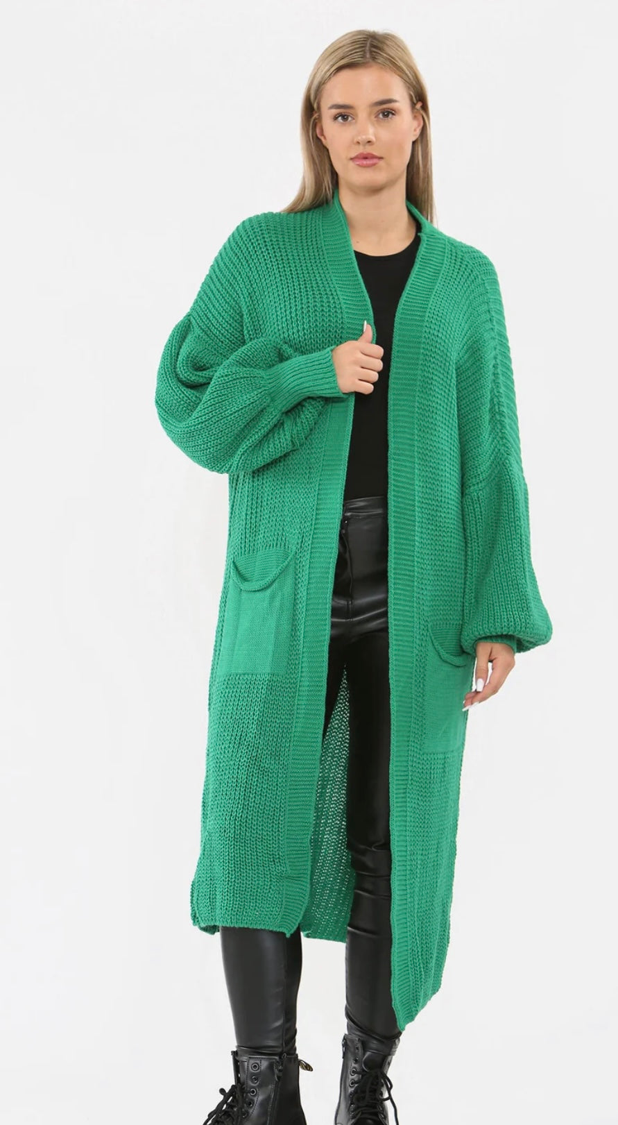 Bubble sleeves cardigan in green 