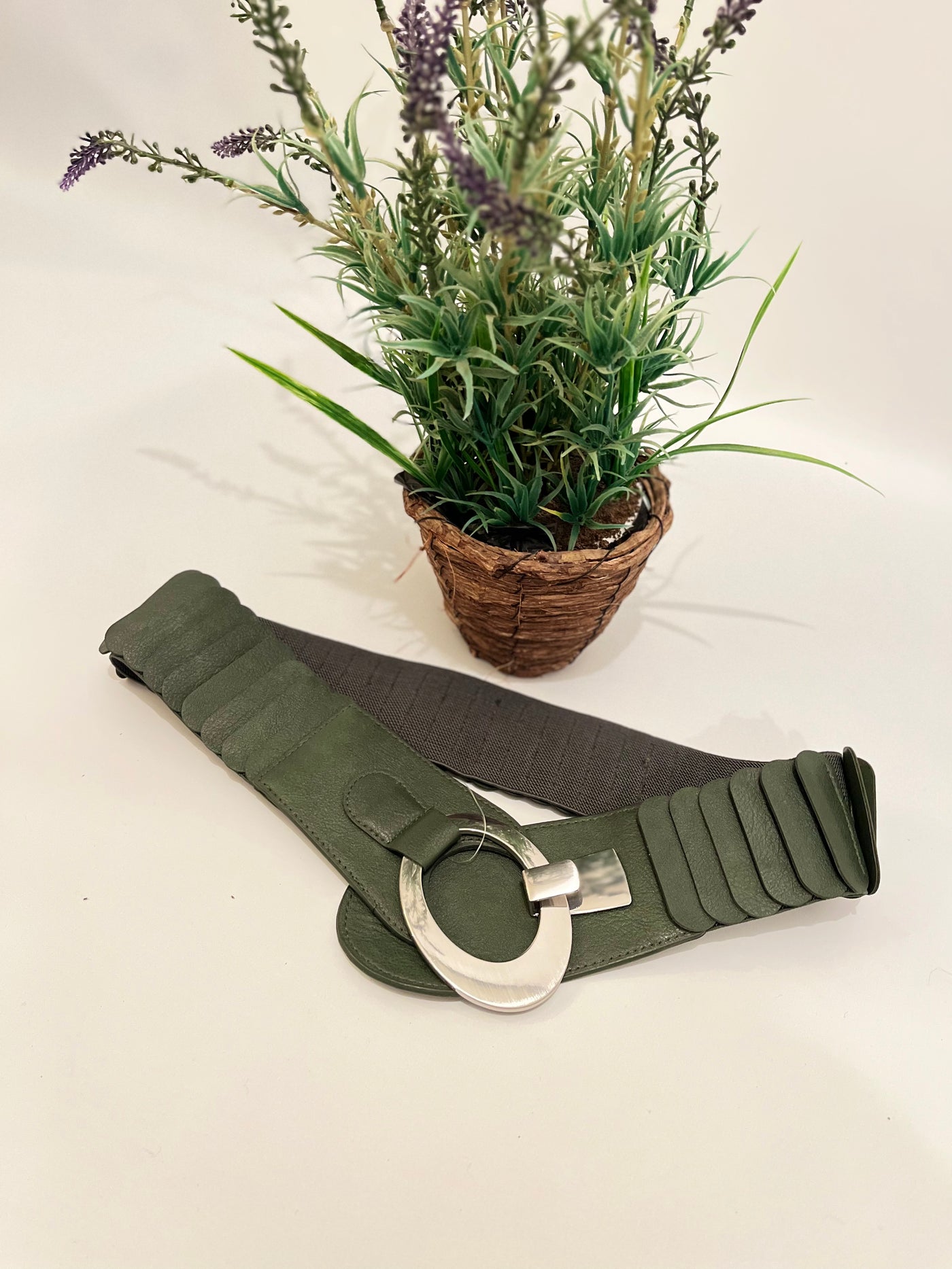 Forest Green Faux Leather Wide Belt