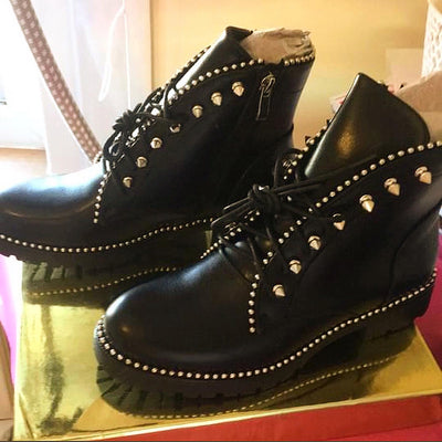 Faux Leather Studded Black Boots