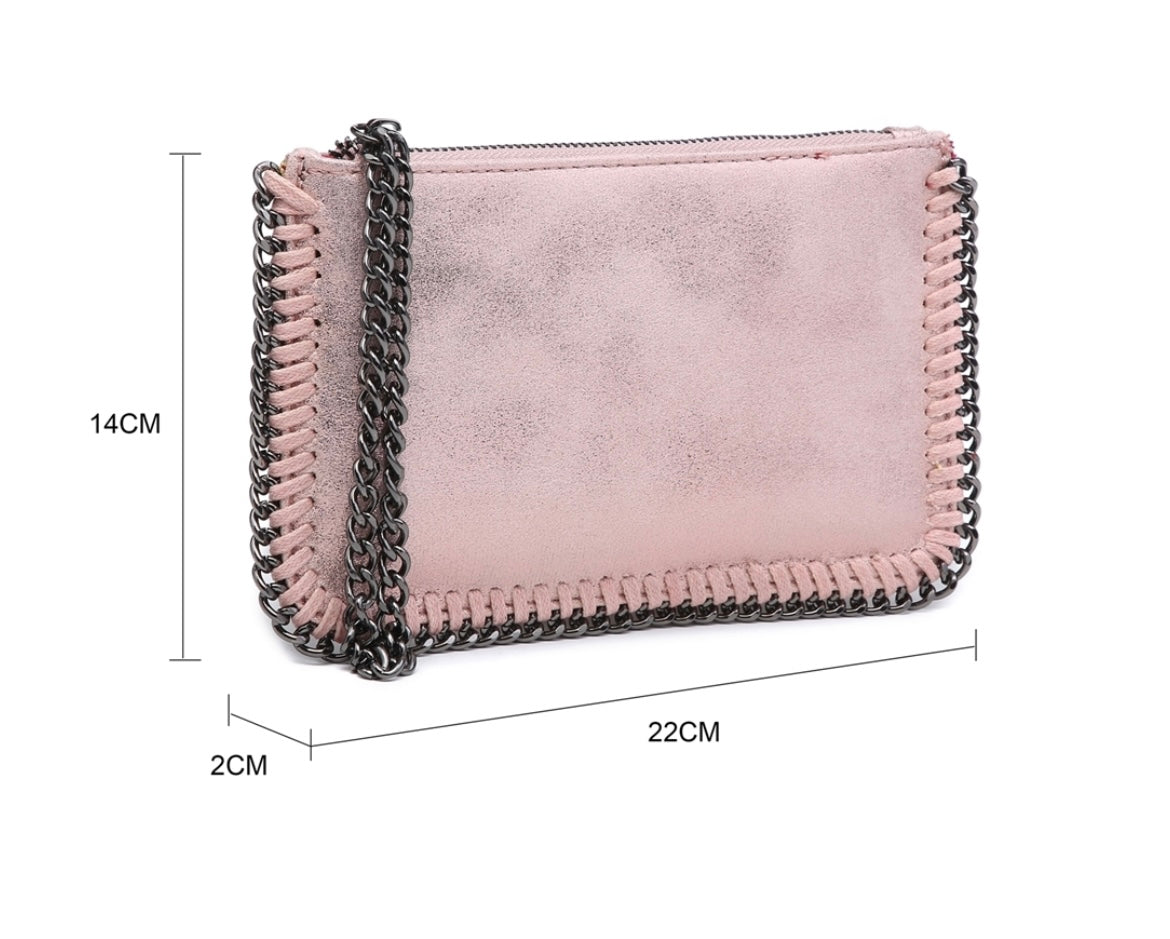 Pink Faux Suede Chain Clutch Bag measurements