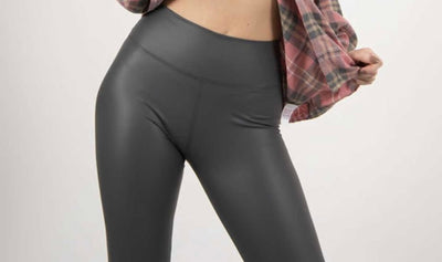 Grey High Waist Faux Leather PU Leggings