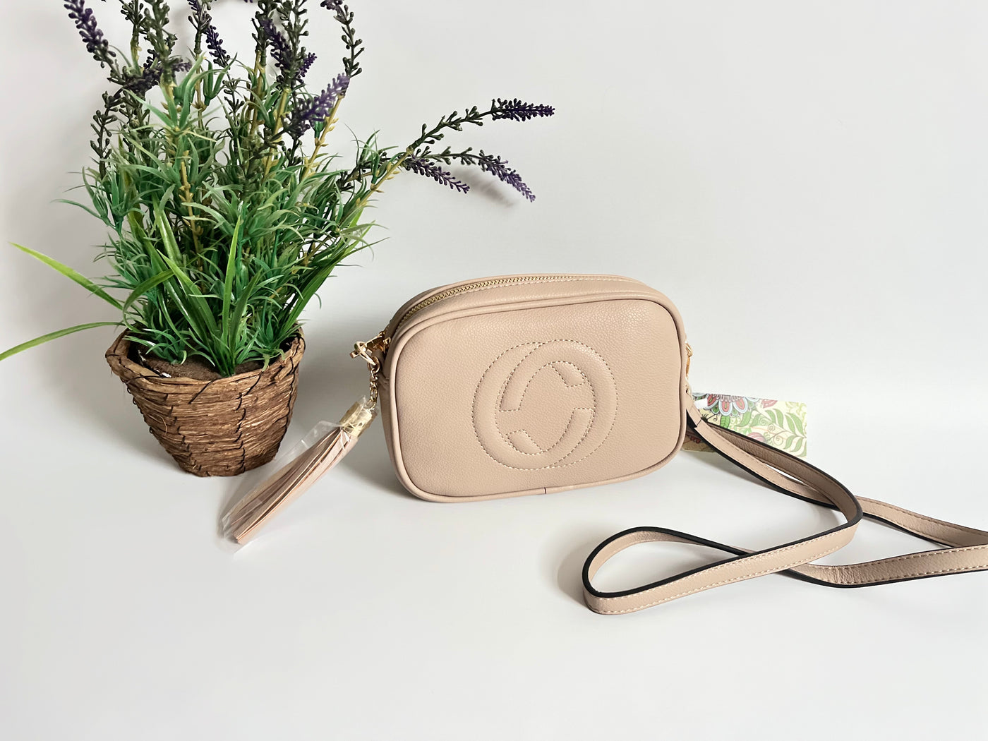Nude faux leather crossbody bag