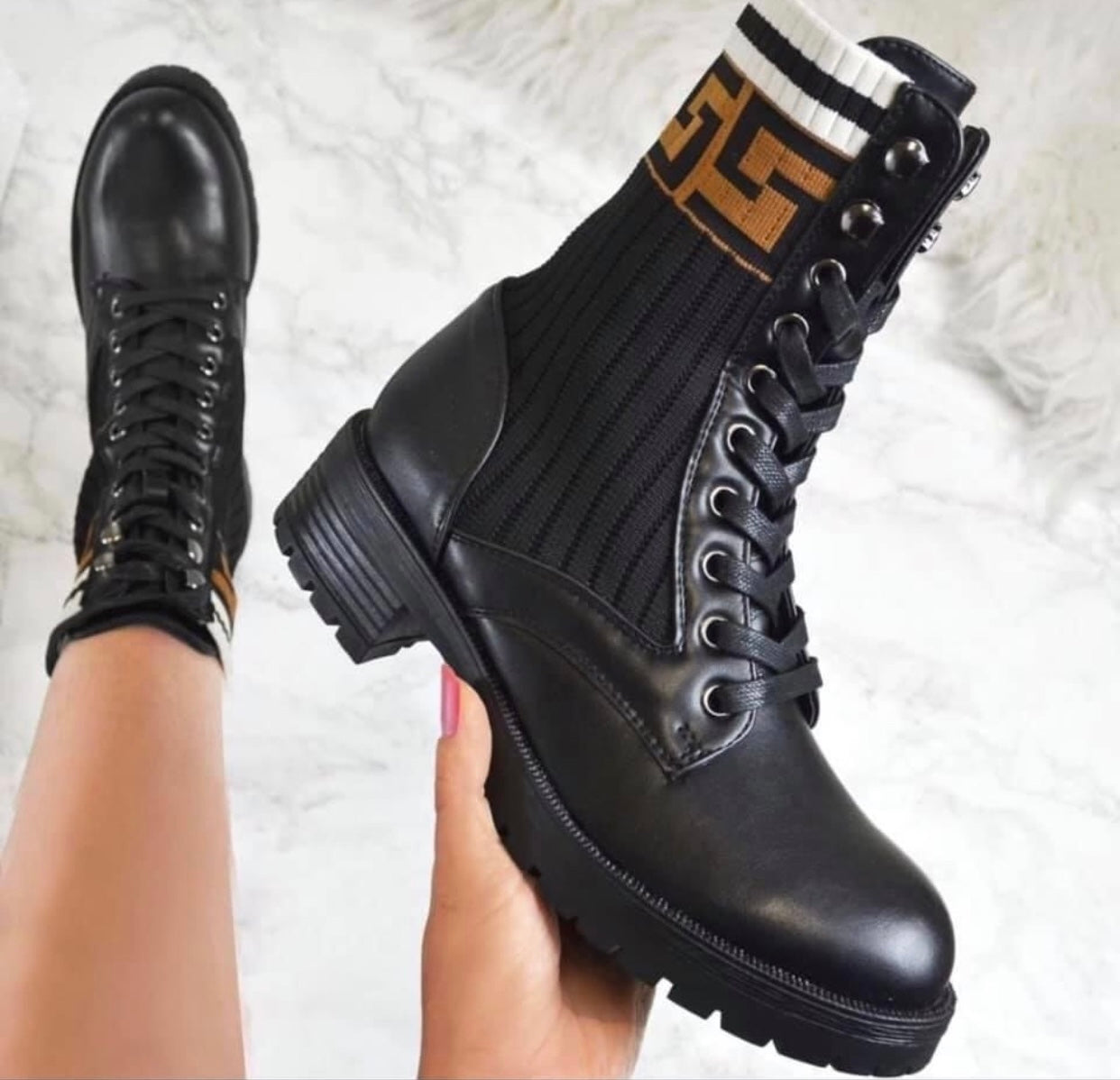 Inspired Faux Leather Biker Boots details