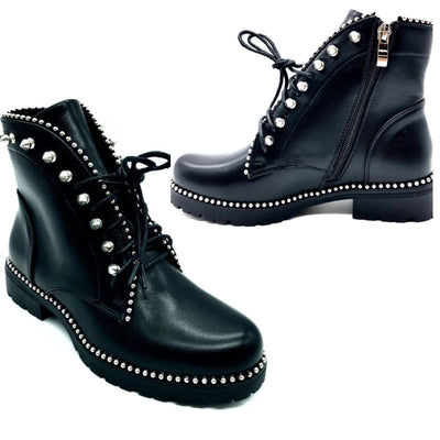 Faux Leather Studded Black Boots
