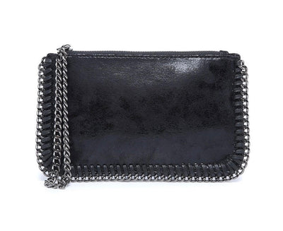 Black Faux Suede Chain Clutch Bag