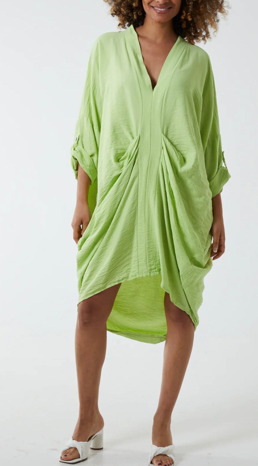 Italian V-Neck Draped Dress- Rosanna