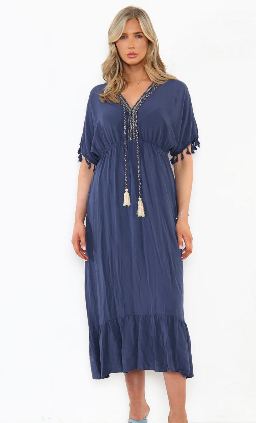 Plain Maxi Tassel Boho Dress-Giordana