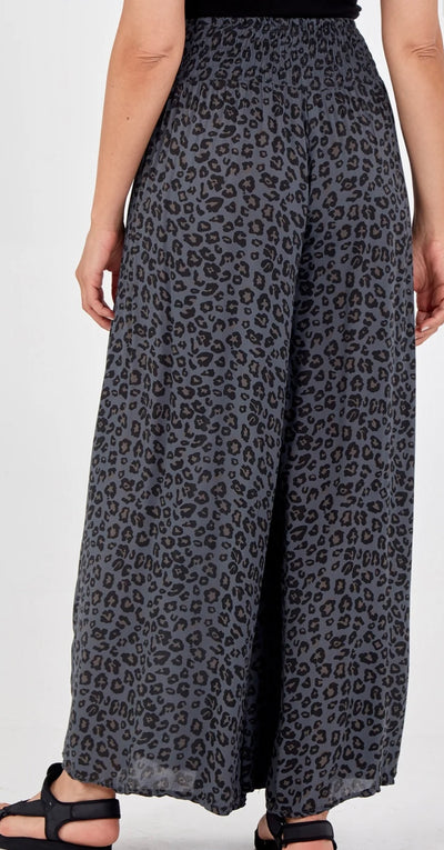 Leopard Print Ruched Waist Wide Leg Trousers- Tania