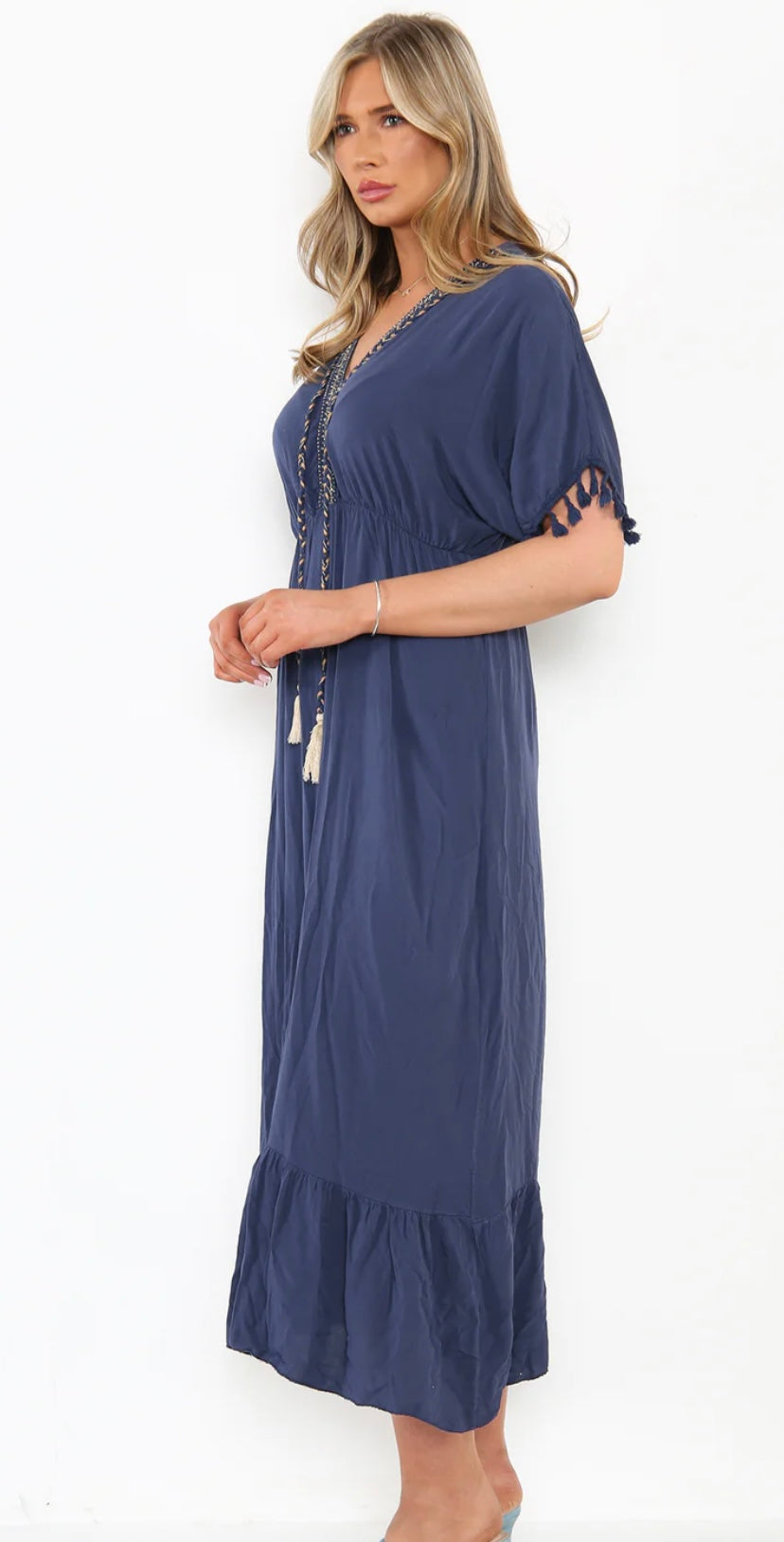 Plain Maxi Tassel Boho Dress-Giordana