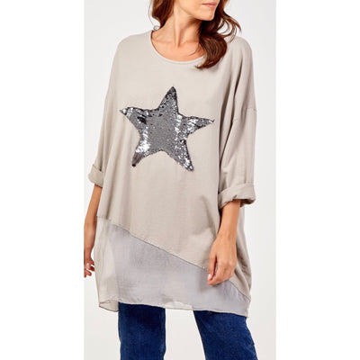 sequin star in chiffon asymmetric fabric in cream 