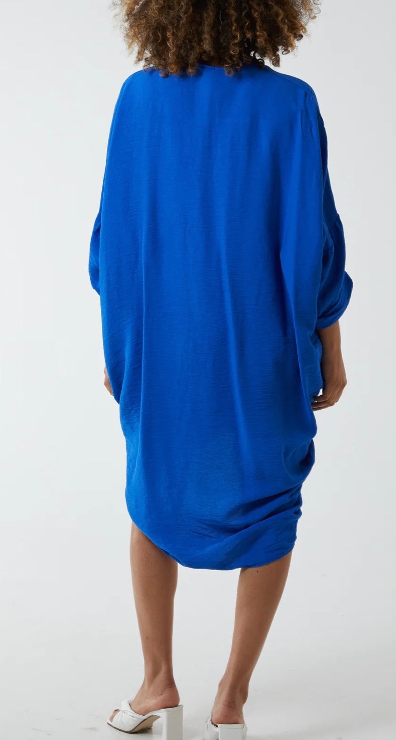 Italian V-Neck Draped Dress- Rosanna