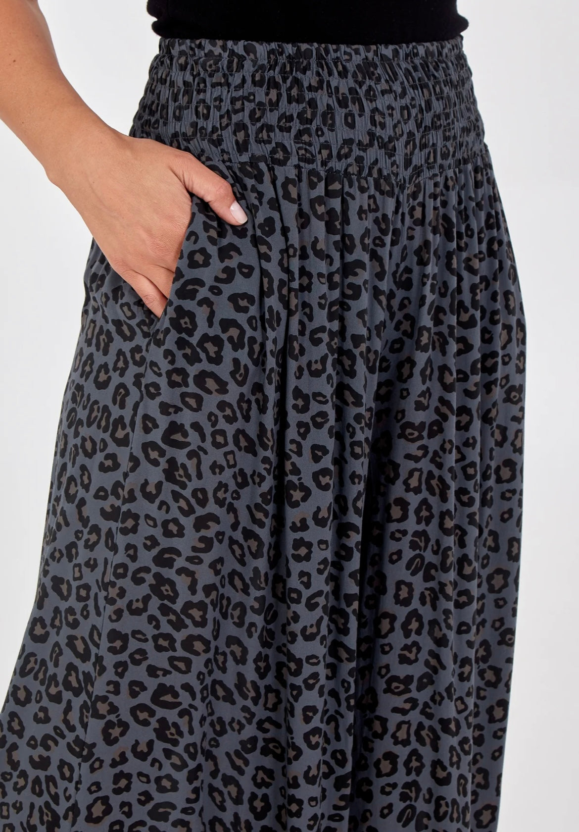 Leopard Print Ruched Waist Wide Leg Trousers - Tania
