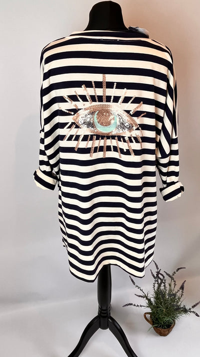 Stripe Breton Evil Eye Top- Marina