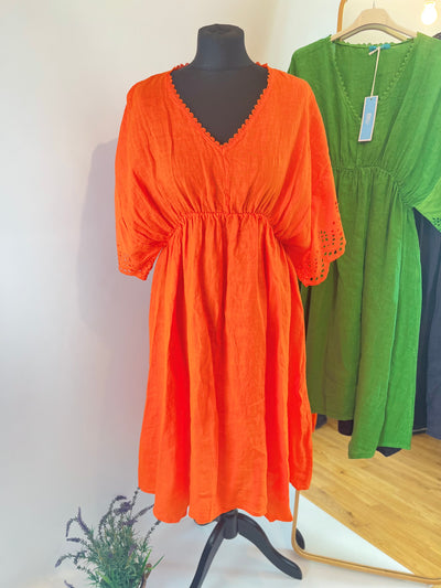 burnt orange linen dress